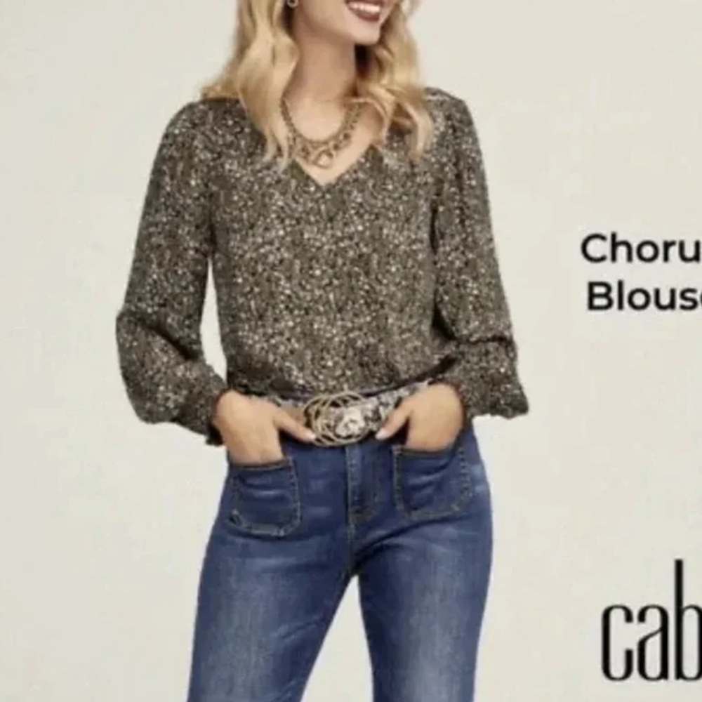 CABI Chorus Blouse Green & Purple Floral Long Sleeve Sz Large #4161 NWOT